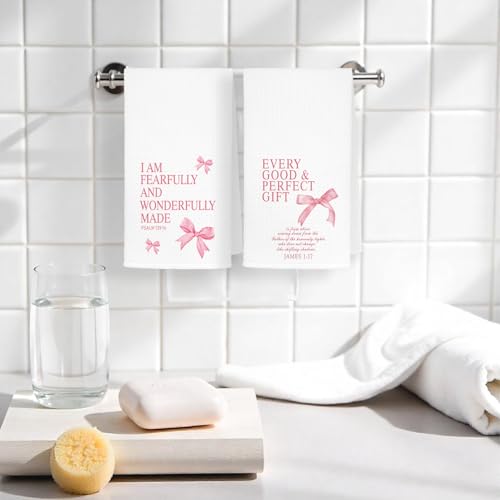 4 Pcs Coquette Pink Bow Christian Bible Verse Kitchen Towels