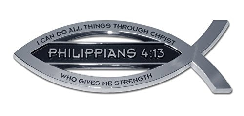 Elektroplate Christian Fish Philippians 4:13 with Verse OEM Chrome Emblem for Cars, Trucks, and All Auto | Universal Fit at 4" x 1.4" | Weatherproof - color: Philippians 4:13