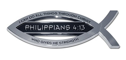 Elektroplate Christian Fish Philippians 4:13 with Verse OEM Chrome Emblem for Cars, Trucks, and All Auto | Universal Fit at 4" x 1.4" | Weatherproof - color: Philippians 4:13