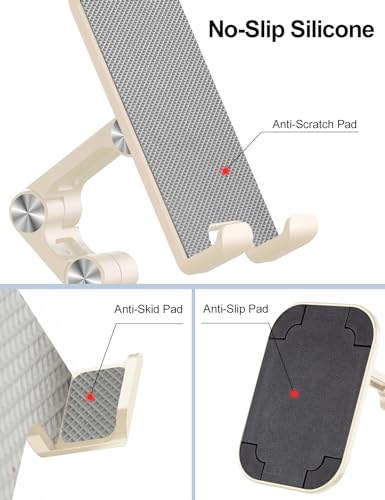 OCYCLONE Phone Stand for Desk, Foldable Cell Phone Stand Holder, Beige - color: Beige