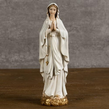 BC Catholic Our Lady of Lourdes Statue, 6" H Blessed Virgin Mary Mother Figure, Inspirational Home décor, Religious Gift,Handpainted Renaissance Sculpture Purity & Grace Collection from Buildclassic - color: Gold&white Lourdes
