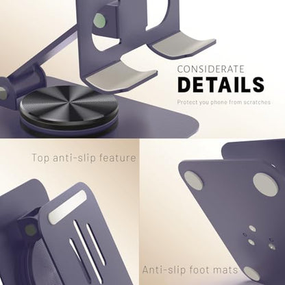 Metal Cell Phone Stand for Desk, Multi-Angel Adjustable 360° Rotation Non-Slip and Foldable Mobile Phone Stand, Compatible with iPhone 18/17 Series and All Smartphones, Gray - color: Gray