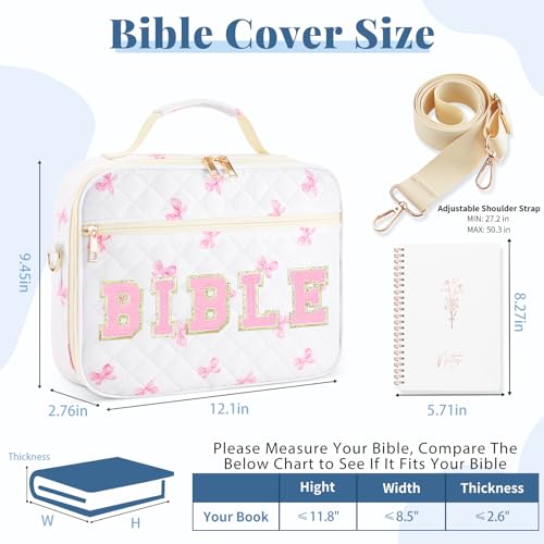 Personalized Initial Bible Cover Case for Women Bible Bag w/Study Supplies - color: Pink Bow, size: Pink Bow-Bible