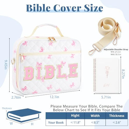 Personalized Initial Bible Cover Case for Women Bible Bag w/Study Supplies - color: Pink Bow, size: Pink Bow-Bible