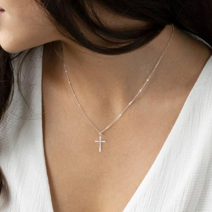 Cross Necklace for Women, Dainty 14K Gold Plated CZ Pendant - color: Silver-dainty plain cross