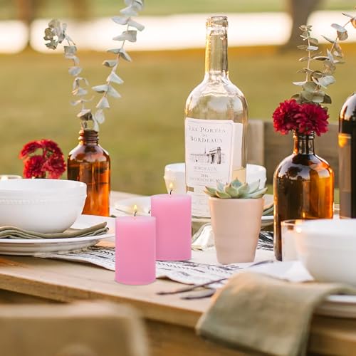 6 Pack 2.75 "x 3.25" Pink Pillar Candle for Home Restaurants Spa Church Weddings, Hand Poured Unscented Smokeless Dripless Column Candle, Emergency, Long-Lasting Candle - color: Pink