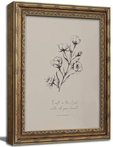 Vintage Gold Framed Wall Art Christian Bible Verse Wall Art Neutral Floral Scripture Wall Decor Picture Rustic Watercolor Floral Religious Poster Print for Living Room Bedroom 12x16in - color: Floral Scripture, size: 16"l X 12"w