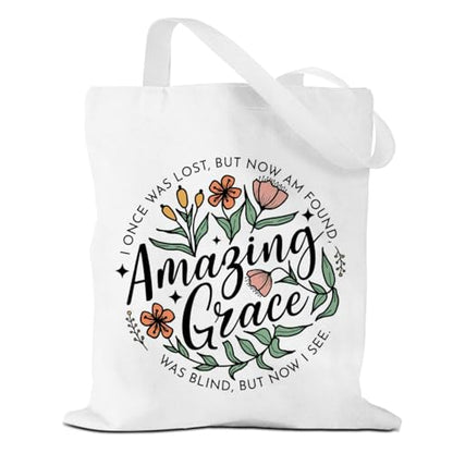 VICBOU Bible Verse Canvas Tote Bag Religious Christian Gifts for Women Men Faith Canvas Tote Reusable Grocery Bag - color: Amazinggrace