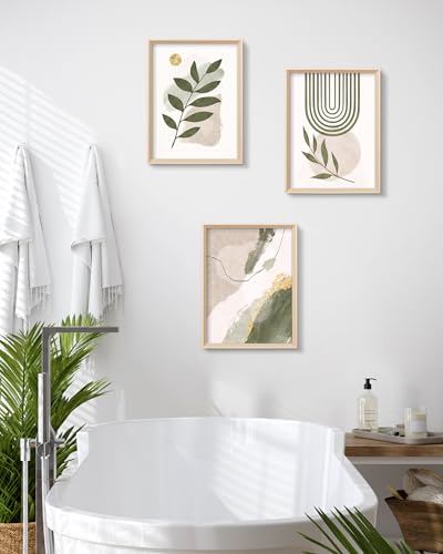 HesenDot Sage Green Framed Wall Art Set of 3,12x16IN High Wood Frame Design - color: High Frame Abstract Sage Green