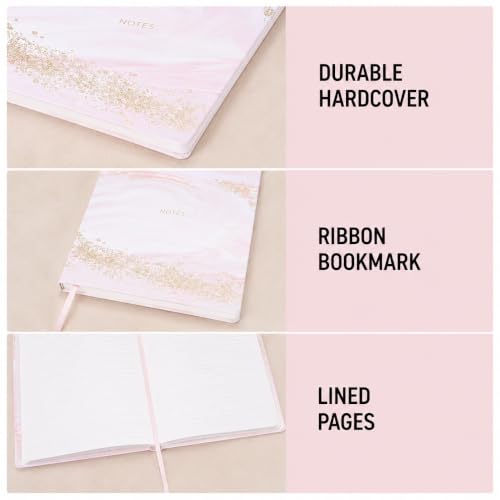 WORLD TRAVELER Large Lined Journal Notebook 256 Ruled White & Ivory Pages - color: Pink Marble