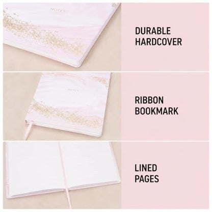 WORLD TRAVELER Large Lined Journal Notebook 256 Ruled White & Ivory Pages - color: Pink Marble