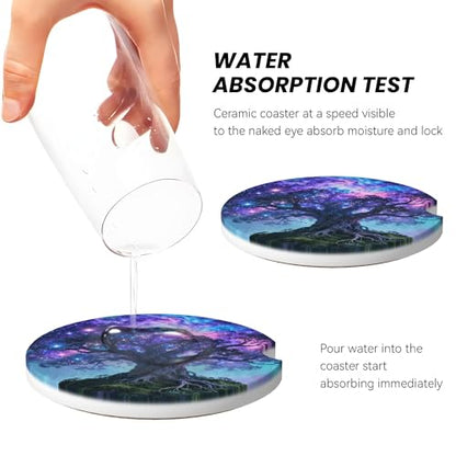 Tree Life Sky Galaxy Car Cup Holder Coasters 2 Pack 2.63" for Women - color: Purple