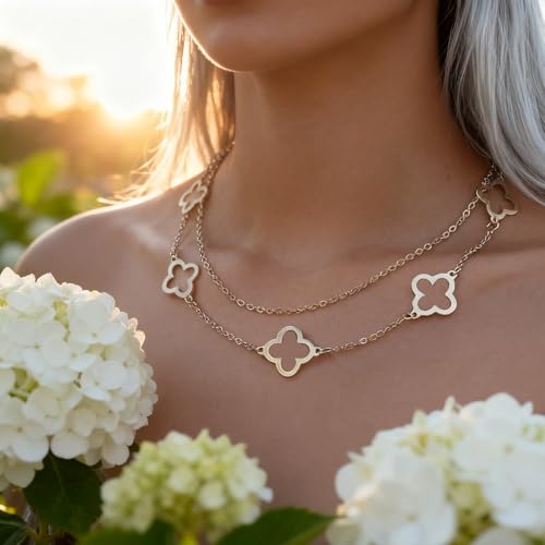 Clover Necklace Dainty Hollow 4 Leaf Choker Necklaces Tiny Cute Pendant Necklaces for Women 18K Gold Plated Lucky Four Leaf Pendant Jewelry - style: 4 leaf