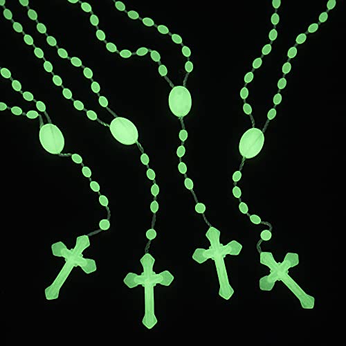 12Pcs Glow in the Dark Rosary Beads, 17 Inch Plastic Catholic Bulk Rosaries - color: Luminous