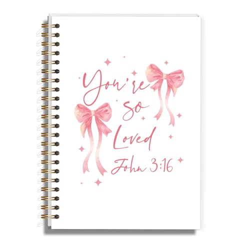 Coquette Pink Bow Notebook for Woman, John 3:16 Christain Gifts for Teen Girls, Preppy Spiral Notebook for Bible Study - 5.5×8.3 - A02 - style: Christian Pink Bow