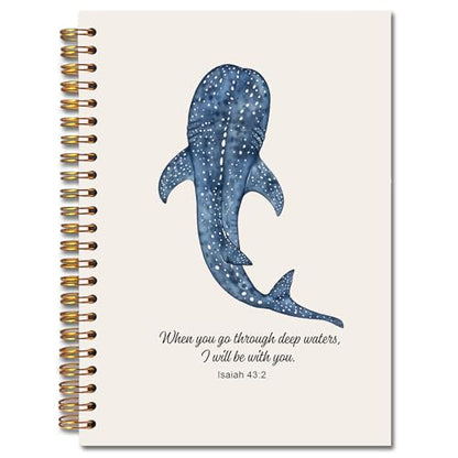 JINYO Whale Shark Christian Notebook for Women Men, Isaiah 43:2 Bible Journaling Notebook, Religious Prayer Journal for Woman, Church Notes Journal, Scripture Spiral Notebooks 5.5x8.3 Inch(Beige) - color: white Christian Notebook-2
