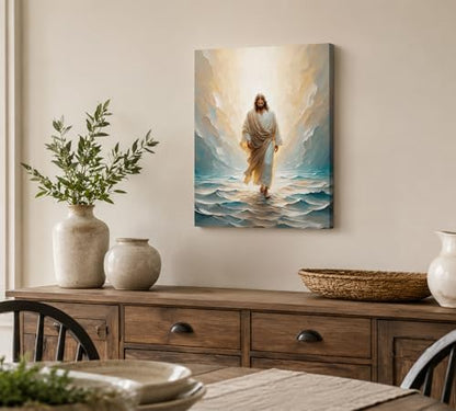 CXKAWM Jesus Wall Art, Walking On Water Canvas Prints, 12"x16" - color: Jesus Walking Wrapped Canvas, size: 12x16in