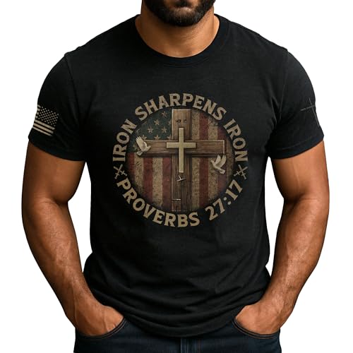 Iron Sharpens Iron T-Shirt Men, Christian Shirts for Men - color: Ds02-black, size: Small