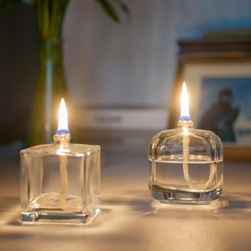 2Pcs Small Refillable Clear Glass Oil Lamp Unscented Candles for Fine Dining | Restaurants or Home Cotton Wick and Holder Included - color: Polygon/2pcs