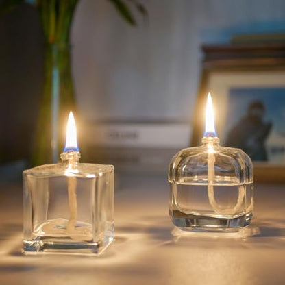 2Pcs Small Refillable Clear Glass Oil Lamp Unscented Candles for Fine Dining | Restaurants or Home Cotton Wick and Holder Included - color: Polygon/2pcs