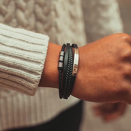 SERASAR Men's Leather Bracelet with Stainless Steel Magnetic Clasp - color: Silver, size: 20cm, style: Brave