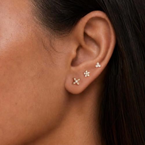 Flat Back Earrings - 14K Gold Plated Tiny CZ Butterfly Cross Moon Flat Back Stud Earrings Dainty Cartilage Earring Set Hypoallergenic Helix Earrings for Women Trendy Tragus Piercing Jewelry - color: Gold-Set1