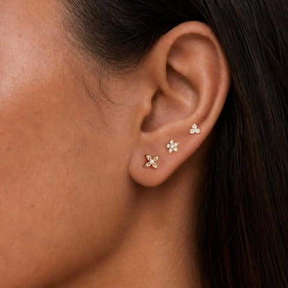 Flat Back Earrings - 14K Gold Plated Tiny CZ Butterfly Cross Moon Flat Back Stud Earrings Dainty Cartilage Earring Set Hypoallergenic Helix Earrings for Women Trendy Tragus Piercing Jewelry - color: Gold-Set1