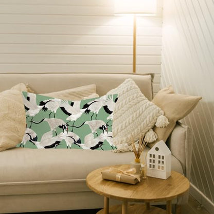 Crane Green Throw Pillow Covers 12x20 Inch, Green Pillow Cases - color: Crane