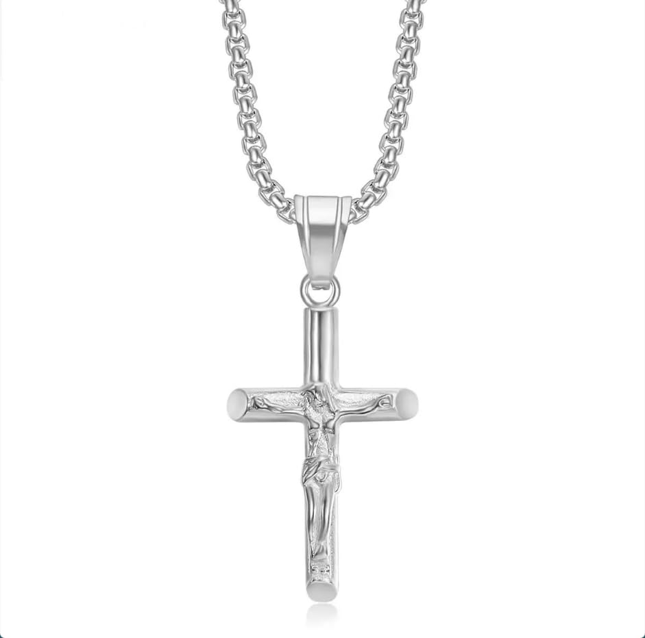 Exquisite Stainless Steel Cross Necklaces,A Perfect Blend of Gothic Style and Christian Faith, Suitable for Men and Women, Fashionable Accessories, Hypoallergenic Material - color: Silver