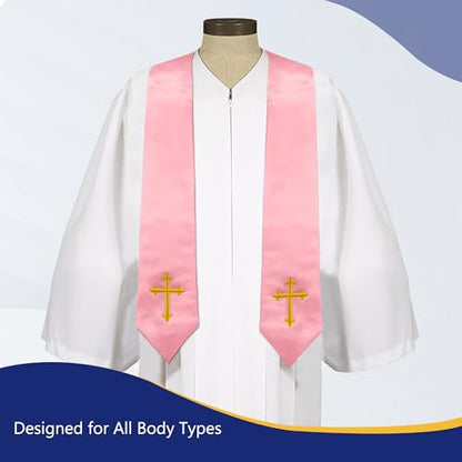 Piecatle Choir Stole with Cross Embroidery for Church, Ideal for Costume,60" - color: Pink