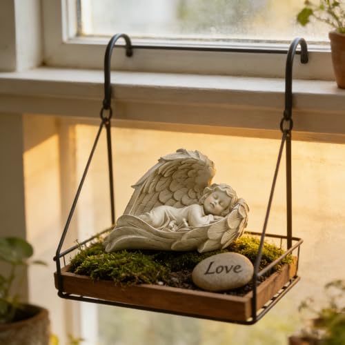 Sleeping Angel Statue, Baby in Wings Cherub Figurine - size: 7.9"H