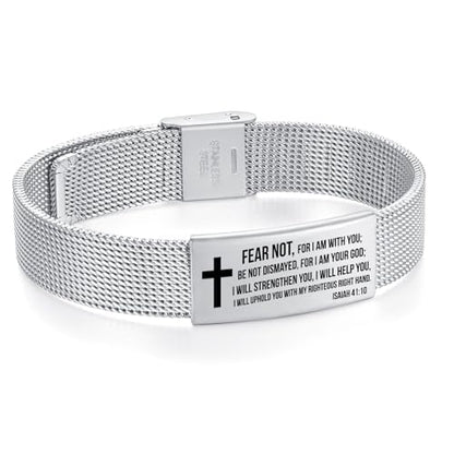 Bible Verse Bracelet-Stainless Steel Scripture Quotes Inspirational Bracelet Faith Christian Bracelet for Women, Christmas gift for women - color: Mesh-Silver