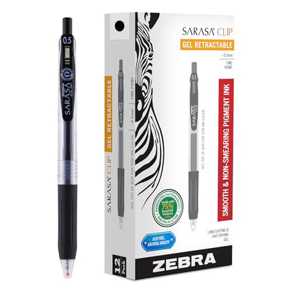 Zebra Pen SARASA Clip Retractable Gel Pen, Black Ink, 0.5mm, 12-Pack - color: Black