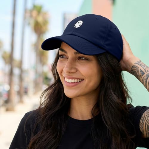 DALIX Ghost Embroidered Mens Womens Cotton Dad Hat Baseball Cap Adjustable - color: Navy Blue