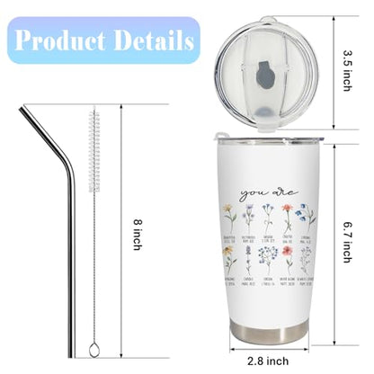 Inspirational Christian Floral Tumbler, You Are Bible Verse Religious Stainless Steel Tumbler with Lid and Straw 20oz, Christian Faith Based Gifts Travel Coffee Cup - color: youare