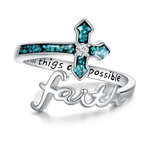 Cross Rings 925 Sterling Silver for Women Christian Religious Jewelry Faith Gifts for Mom Wife Girlfriend Her - color: White-10