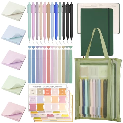 Bible Study Supplies,Bible Journaling Kit,Bible Study Kit with Journal,12 No Bleed Highlighters,12 Gel Pens,75 Tabs, 400 Sticky Notes,Christian Gifts for Women Men (Green) - color: Green