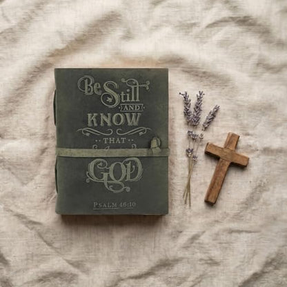 LEATHER VILLAGE Catholic Journal Be Still Verse, Teal 13x8. - color: Aqua, size: 13 inches X 8 inches