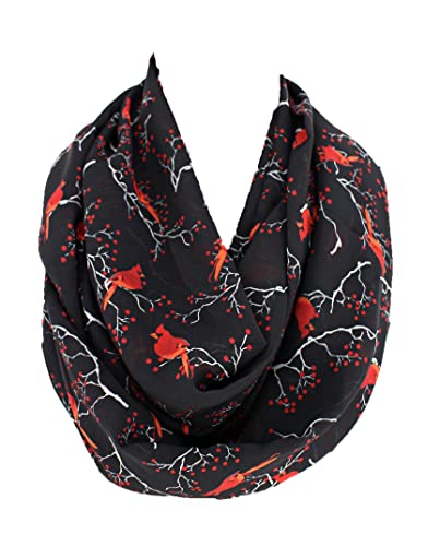 Etwoa's Cardinal Birds Infinity Scarf and Circle Scarf - color: Black