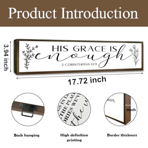 Christian Decor, Christian Wall Art, Rustic Wooden Table Signs, Religious Decoration for Home Office, Hanging Framed Wood Signs, His Grace is Enough Sign 17.8x4x1.2 inches - color: Religion Sign 31