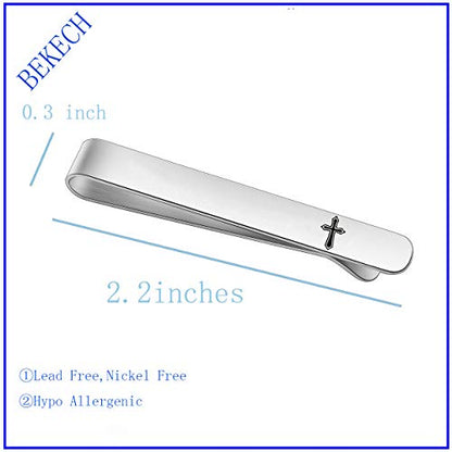 BEKECH Faith Christian Jewelry for Men - Cross Tie Clip Gift for Him, Boss, Coworkers, First Communion - color: silver