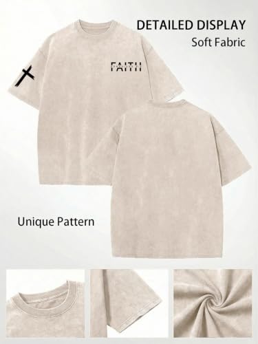 Christian Shirt for Men Jesus Loves You Shirt Oversized Acid Wash Tops - color: Apricot-d, size: Medium
