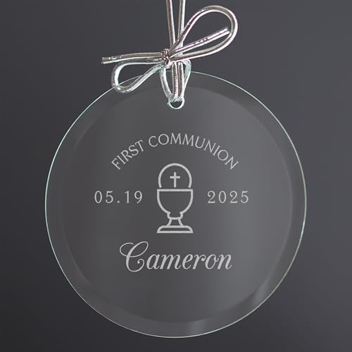 Lifetime Creations Personalized First Communion Ornament: Engraved Glass Custom First Communion Ornament