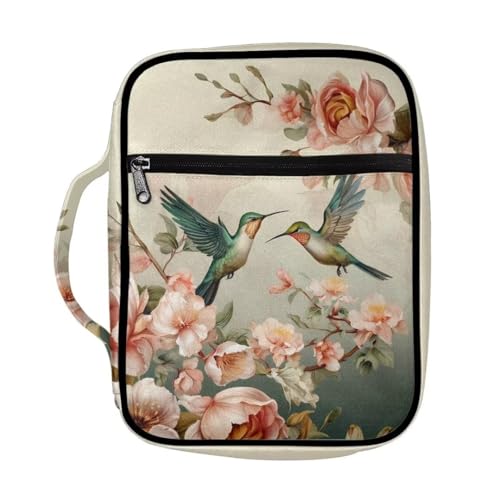 Coldinair Bible Covers for Women Men Hummingbird Floral Bible Case with Bookmark Large Carrying Book Case Church Bag Bible Protective with Pocket and Zipper - color: Hummingbird Floral