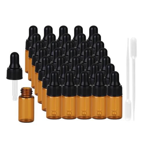 36-Piece Mini Dropper Bottle Set 3ml Small-Capacity Essential Oil Amber Dropper Empty Bottles Suitable for Cuticle Care Oils, Cosmetic Perfumes, and Liquid Travel Sample Containers - color: Amber, size: 3ML