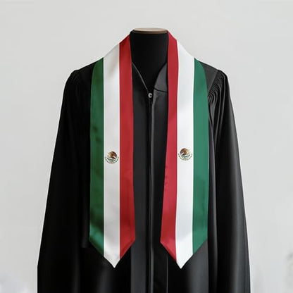 International Graduate Satin Sash Stole with National Flag Design - color: Mexico Flag