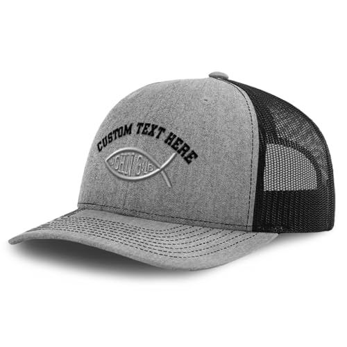 Custom Richardson Mesh Cap Hat Embroidered Bible Verse John 3:16 Jesus Christ Christian Faith - color: Heather Grey Black Personalized Text Here