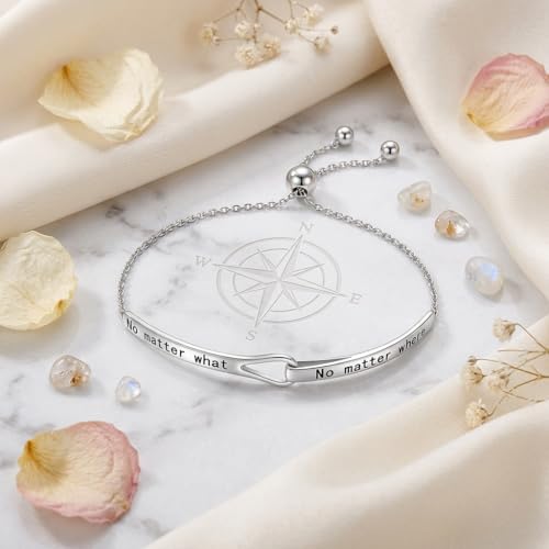 Sterling Silver Engraved Inspirational Adjustable Infinity Bracelet Graduation Gift for Mother Sister Best Friend Jewelry for Women - style: No matter where no matter what
