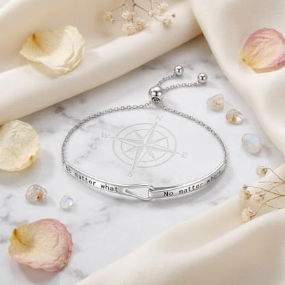 Sterling Silver Engraved Inspirational Adjustable Infinity Bracelet Graduation Gift for Mother Sister Best Friend Jewelry for Women - style: No matter where no matter what