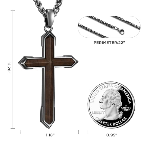 NORBU Wooden Cross Necklace for Men, Black Natural Wood Cross Pendant